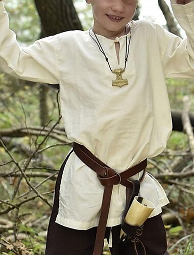  Medeltida kostymer Renässans 1600-talet Blus / Skjorta Tunika Ren Faire Pirat Krigare Viking Solid färg Pojkar Viking fantasi Halloween Karnival Maskerad Maskerad Renässansmässan LARP Skjorta Alla