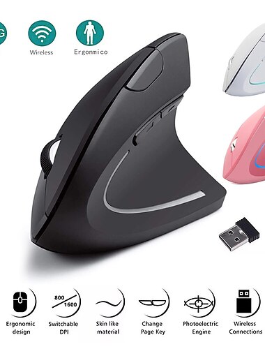 ergonomisk vertikal mus 2,4g trådløs dataspillmus usb optisk dpi-mus høyre venstre hånd for bærbar PC stasjonær