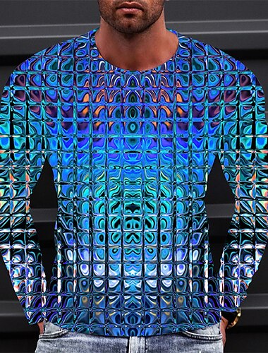  Herren Grafik Farbverlauf metallisches Hemd T Shirt Langarm T-Shirt 3D-Druck Rundhalsausschnitt Hemd Vintage Mode Designer Outdoor Täglich Sport 1 2 3 Frühling & Herbst Bekleidung S M L XL 2XL 3XL 4XL