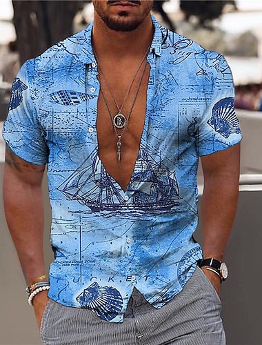  Herren Hawaiian Aloha Nautisch Hemd Sommerhemd Hawaiihemd Sommerhemd Kurzarm Modisch Designer Brautkleider schlicht Outdoor Casual Festtage Sommer Frühling Umlegekragen Bedruckt Button-Down Rote Blau