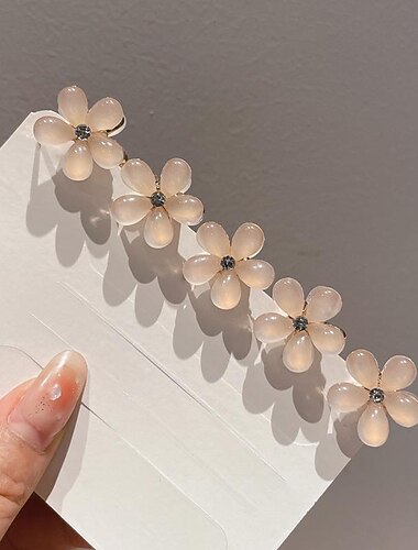  5Pcs Flower Hair Clips Mini Hair Clips Glitter Opal Hair Clips for Kid Metal Small Claw Clips for Sweet Bangs Tiny Crystal Flower Barrettes Cute Claw Clips for Girls Hair Accessories for Women
