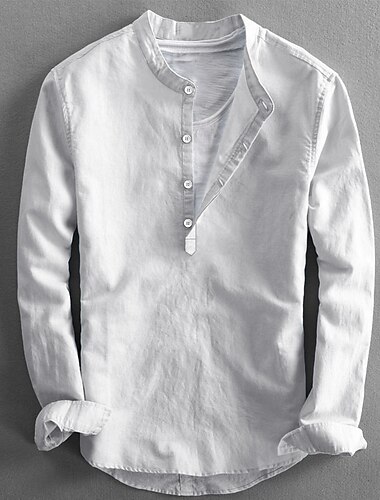  رجالي قميص كتان قميص بوبوفر قميص صيفي ملابس الشاطئ قميص غير رسمي قميص بياقة الفرقة سهل فضفاض مناسب للبس اليومي أسود أبيض وردي بلاشيهغ برتقالي كم طويل قبة للربيع والصيف ملابس