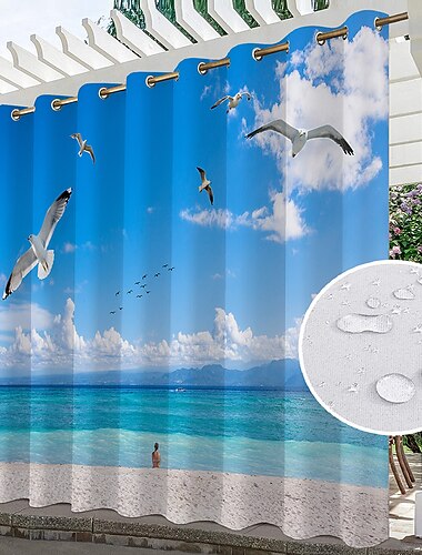  Wasserdichte Outdoor Vorhang für drinnen und draußen, Sonnenblumen, für Hochzeitsterrasse, dicke Sichtschutz-Ösenvorhänge für Hochzeitsschlafzimmer, Wohnzimmer, Veranda, Pergola, Cabana