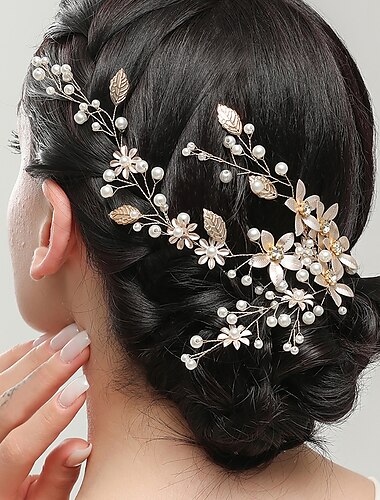  Vlasové ozdoby Slitina Svatební Narozeniny Elegantní Pro nevěstu S Perličky Květiny Přílba Pokrývky Hlavy