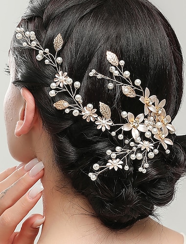  Helm Legering Bruiloft Verjaardag Elegant Bruids Met Parel Bloemen Helm Hoofddeksels