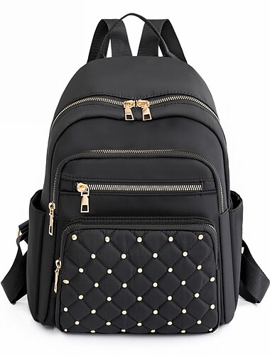  Beigefarbener gesteppter Damenrucksack mit goldenen Nieten – stylische Schultasche aus Oxford-Stoff für Reisen, Arbeit und den täglichen Gebrauch
