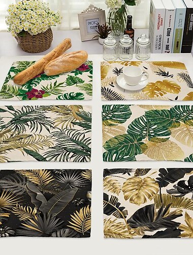  Manteles individuales verdes resistentes al calor, mantel individual resistente a las manchas, mantel individual para bodas, cocina, mesa de comedor, decoración interior y exterior