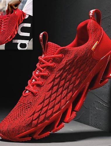 Zapatillas de correr rojas transpirables para hombre con suela de cuchilla: ligeras y cómodas para deportes y fitness