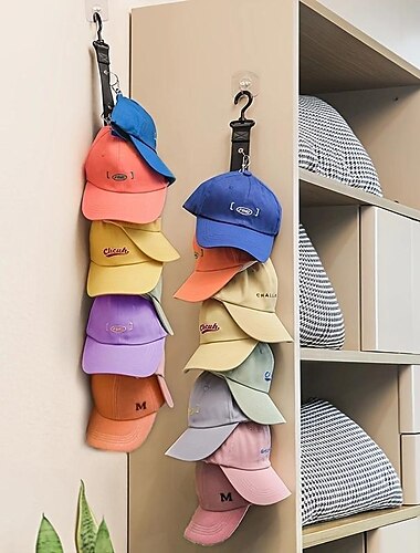  organizador de almacenamiento de gorras de béisbol, ocho clips sostienen hasta 16 gorras, soportes para sombreros para colgar gorros