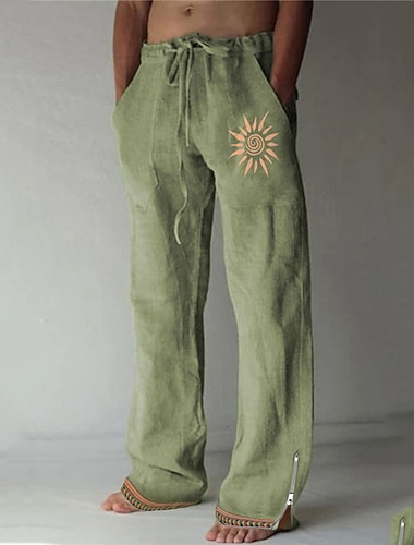  Homens Calças Calça verão Calças de praia Zíper Bolsos Com Cordão Sol Estampas Abstratas Conforto Casual Diário Feriado Vintage Estilo Étnico Verde Micro-Elástica