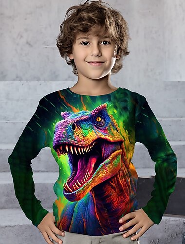 Jungen 3D Graphic Tier Dinosaurier T-Shirt Langarm 3D-Druck Sommer Frühling Herbst Sport Modisch Strassenmode Polyester kinderkleidung 3-12 Jahre Outdoor Casual Täglich Regular Fit