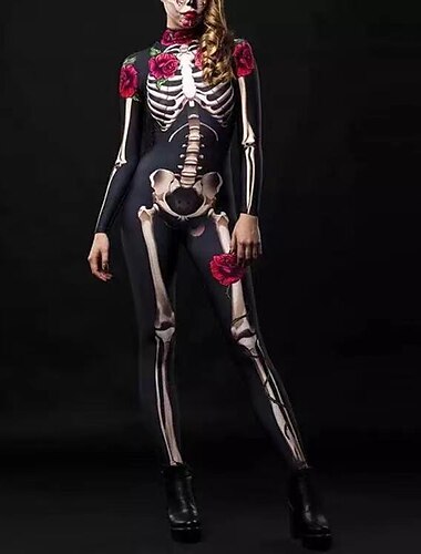 Squelette Crâne Costume de carnaval Costumes complets Combinaison Morphsuit Costume de fête Bodys Adulte Femme Une pièce Déguisement effrayant Utilisation Soirée Carnaval Mascarade mardi Gras Costume