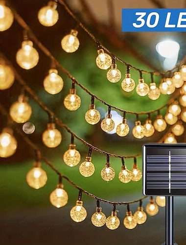  luz solar string LED luzes externas 6,5m 30 leds conjunto suporte de montagem branco quente festa de casamento feriado pátio jardim 3v