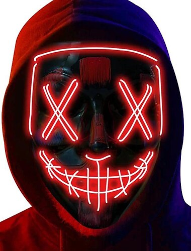  Halloween-Maske, LED-Glühen, schwarze V-Maske, Geisterweg, Tanz, Kaltlichtmaske