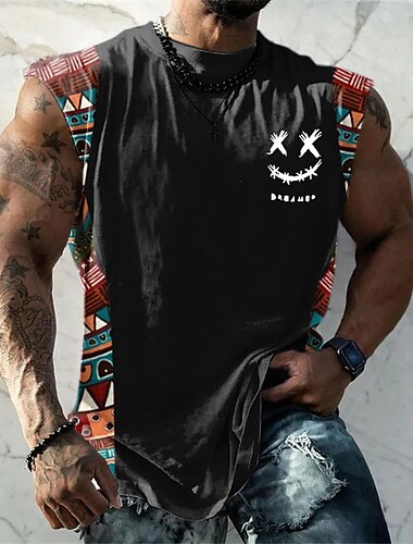  Ανδρικά Τοπ γιλέκου Αμάνικο μπλουζάκι για άντρες Γραφική Συνδυασμός Χρωμάτων Φυλής Στρογγυλή Ψηλή Λαιμόκοψη Ρούχα 3D εκτύπωση Καθημερινά Αθλητικά Ιμάντες Στάμπα Μοντέρνα Υψηλής Ποιότητας Μυς