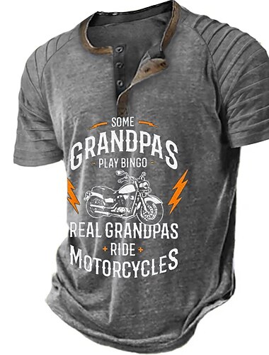  Mens 'Real Grandpas Ride Motorcycles' Graphic T-Shirt | Funny Biker Grandpa Short Sleeve Tee