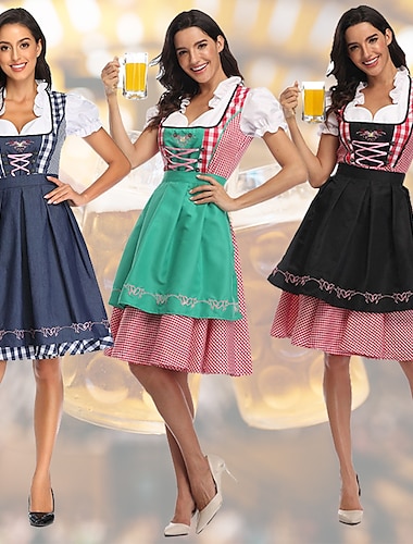  Carnival Oktoberfest Beer Costume Dirndl Trachtenkleider Bavarian Wiesn Traditional Style Wiesn Women's Traditional Style Cloth Dress Apron