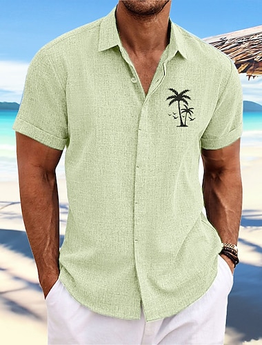  Herren Kokosnussbaum Tropische Pflanzen Hemd Hawaiihemd Sommerhemd Aloha-Shirt Kurze Ärmel Hemd Umlegekragen Modisch Designer Brautkleider schlicht Outdoor Strasse Casual Weiß Rosa Blau S M L