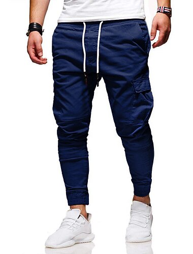 Men's Cargo Pants Trousers Elastic Waist Elastic Cuff Plain Comfort Breathable Daily Sports Black White