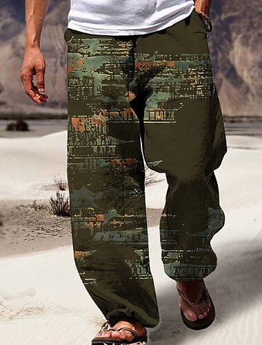  Herren Hose Hosen Sommerhosen Strandhose Kordelzug Elastische Taille 3D-Druck Grafik-Drucke Geometrie Komfort Casual Täglich Festtage Strassenmode Hawaiianisch Hellgrün Marineblau