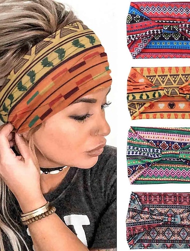  1PC African Headbands for Women Wide Knotted Headband Turban Elastic Hairbands Non Slip Hairband Floral Boho Head Bands Workout Head Wraps Running Yoga Cotton Head Scarfs Bohemian Hair Accessories for Women and Girls