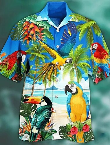  Herren Papagei Hemd Hawaiihemd Sommerhemd Camp-Shirt Kurzarm Hemd Umlegekragen Hawaiianisch Designer Brautkleider schlicht Outdoor Strasse Casual Gelb Hellgrün Rosa 3D-Druck S M L