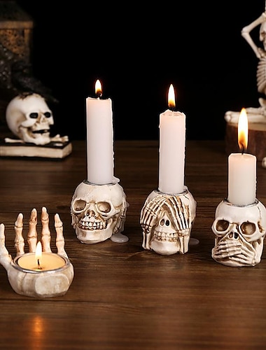  Halloween Horror Dekoration Skelett Kerzenständer Geist Party Requisiten Kerzenständer Ornament