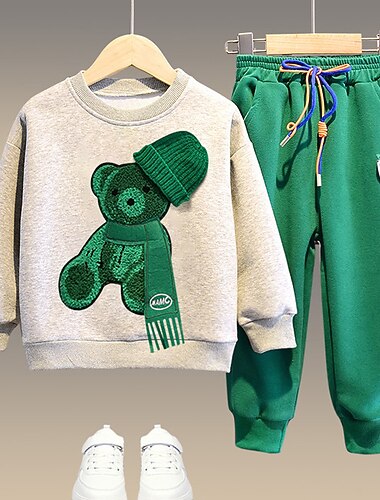  2 pezzi Bambino Da ragazzo Set felpa con cappuccio e pantaloni della tuta Completo Vestito Orso Alfabetico Manica lunga Tasche Impostare Esterno Di tendenza Fantastico Giornaliero Primavera Autunno