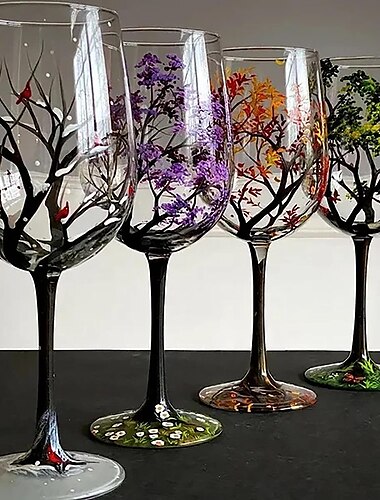  Jahreszeitenbaum-Weingläser, ideal für Weißwein, Rotwein oder Cocktails, originelles Geschenk für Geburtstage, Hochzeiten, Valentinstag, 1 Stück