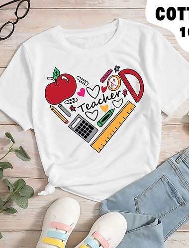  女の子 3D グラフィック カートゥン ハート Tシャツ Ｔシャツ 半袖 3Dプリント 夏 春 活発的 ファッション かわいいスタイル コットン１００％ 子供 3〜12年 学校 アウトドア カジュアル レギュラー