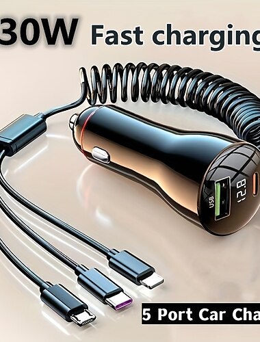  高速電話車の充電器アダプター USB C 5 ポート 230 ワット 3 で 1 ケーブルで充電 iphone 14 プロマックス 13 12 サムスンギャラクシー s23/22 グーグルピクセル