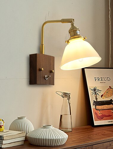  lightinthebox ivintage luzes de parede lâmpada de parede de madeira abajur de vidro e27 lâmpadas de cabeceira para quarto suporte de latão ajustável luzes de lavagem de parede para sala de estar