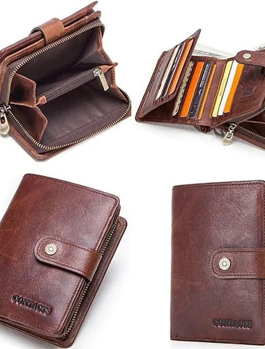  Homme sac à main en cuir véritable rfid vintage portefeuille hommes avec poche à monnaie portefeuilles courts petite fermeture à glissière walet avec porte-cartes