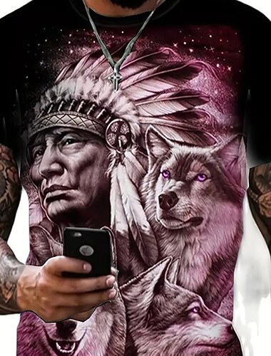  Férfi Grafika Törzsi Póló Rövid ujjú póló 3D nyomtatás Terített nyak Ing Szüret Divat Dizájn Szabadtéri Napi Sport Medence Bíbor Barna Tavaszi nyár Ruházat S M L XL 2XL 3XL