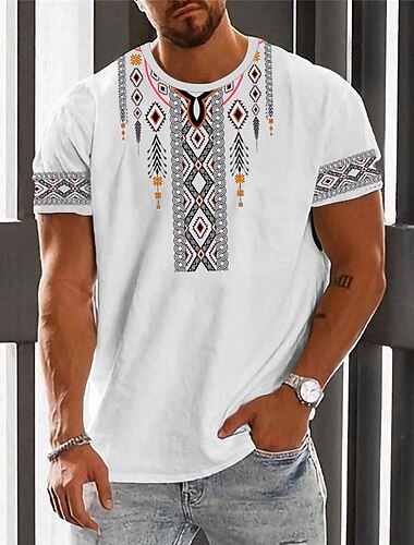  Herren Grafik Farbblock Argyle T Shirt Kurzarm T-Shirt 3D-Druck Rundhalsausschnitt Hemd Mode Designer Ethnisch Outdoor Täglich Sport Schwraz & Gelb Schwarz Weiß Frühling & Sommer Bekleidung S M L XL