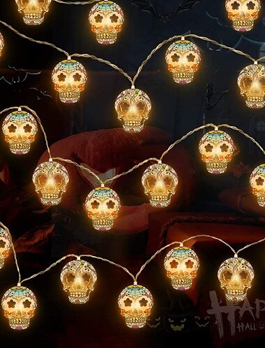  halloween guirlande lumineuse crânes dimmable étanche jack-o-lanterne halloween fête décoration lumières 6m 40leds