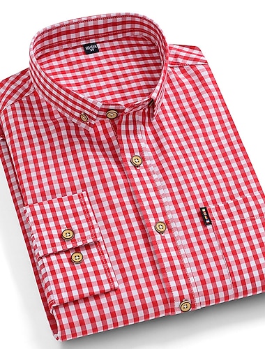  Camisa para Vestido Camisa con botones Camisa Oxford Rayas y Cuadros Boda Oficina y carrera Negro Rojo Azul Piscina Manga Larga Cuello Vuelto Primavera & Otoño Ropa
