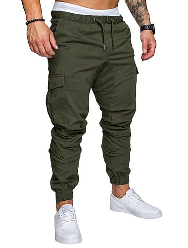  Herren Cargohose Cargohosen Cargohose Freizeithose Kordelzug Multi Pocket Einfarbig In voller Länge Täglich Basic Brautkleider schlicht Schlank Schwarz Weiß Mittlere Taillenlinie Mikro-elastisch