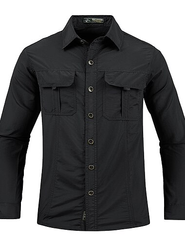  Herren Hemd Wanderer Angelhemd Draussen Langarm UPF50+ UV Schutz Atmungsaktiv Schnelltrocknend Schweißableitend Shirt Sommer Frühling Outdoor Angeln Freizeitskleidung Schwarz Armeegrün Khaki