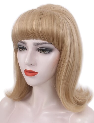  Blonde Duttperücke mit Pony 50er Jahre Flip Perücke für Frauen 60er 70er Party Kostüm Cosplay Karneval Halloween Perücken