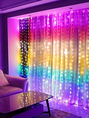  guirlandes de rideaux led 3x3m-300 led 8 modes usb avec télécommande 9 couleurs pour la maison chambre fête de mariage fenêtre de noël décorations muralesdécor de la chambre