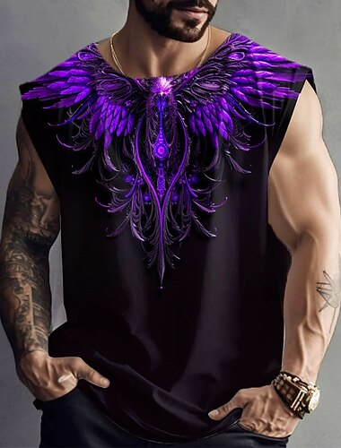  Herren Graphic Tier Phönix Shirt Ärmelloses T-Shirt für Männer Gurte T-Shirt 3D-Druck Rundhalsausschnitt Hemd Modisch Designer Muskel Täglich Sport Fitnessstudio Blau Purpur Orange Frühling Sommer