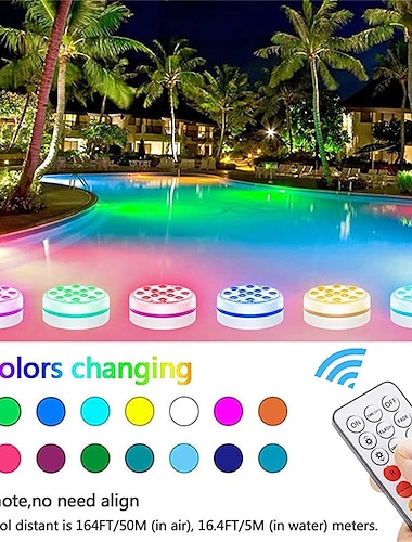  LED Pool Lights Submersible with Remote Suction Cup Underwater Pool Light IP68 Magnet 13 LED Bright Lamp RGB for Pond Pool Aquarium
