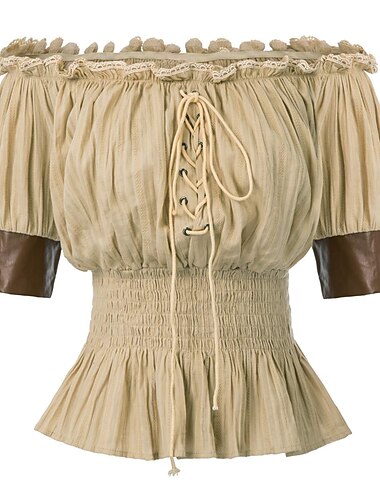  Rétro Vintage Victorienne Médiéval Blouse / Chemise Ren Faire Ballon Pirate Viking Elfe Femmes Celtique Pirate Fantaisie Adulte Chemise Printemps & Été