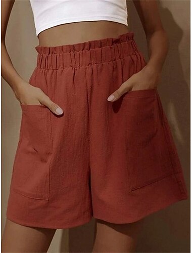  Damen Shorts Kurze Hosen Strassenmode Einfach Brautkleider schlicht Kurz Hoher Taillenbund Glatt Tasche Elastische Taille Atmungsaktiv Weich Draussen Mikro-elastisch Outdoor Urlaub Casual Schwarz
