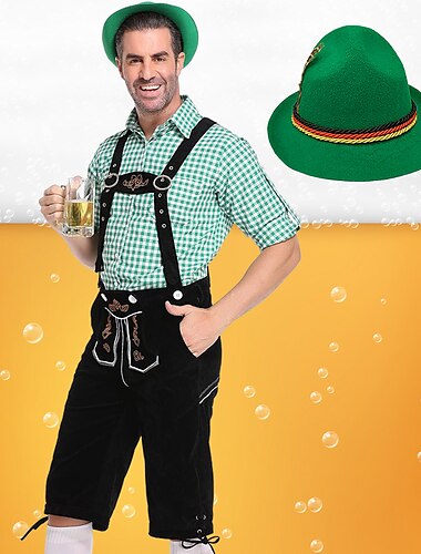  Oktoberfestbier Kostüm Lederhosen Hemd Alpenhut Bayerisch Bayerisch Deutsch München Wiesn Herren Stoff im traditionellen Stil Bluse Shorts Hut