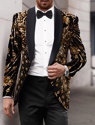  Blazer de lantejoulas para festa masculina, jaqueta brilhante, smoking, dourado, preto, roupa gótica, peito único, um botão, 2024