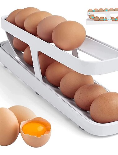  Dispensador de huevos, bandejas automáticas para huevos de 2 niveles, caja de almacenamiento de huevos para refrigerador, canasta de plástico para huevos, organizador de huevos frescos, accesorios de almacenamiento de cocina