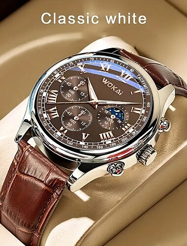  Herren Business Armbanduhr Quarz Lässig Gürtel Herren Uhr Braune Uhr