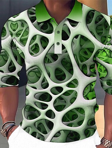  Férfi Grafika Pólóingek Golfing Hosszú ujj Pólóingek Galléros ingek Alkalmi Nyaralási viselet Rave Wear Party ruhák 3D nyomtatás Gombok Világoszöld Bor Medence